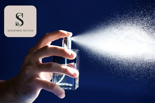 Hand spraying perfume bottle - best fragrance stores guide by Seraphine Scents