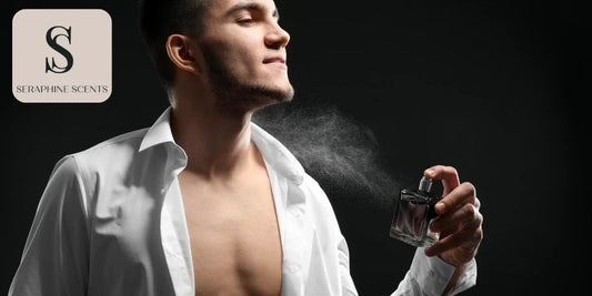 Best perfumes for date night in Singapore — man spraying fragrance in open white shirt