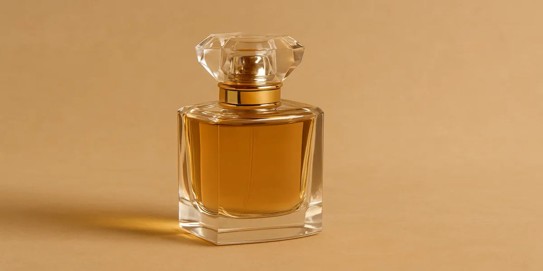 Elegant luxury perfume bottle for women in Singapore on beige background
