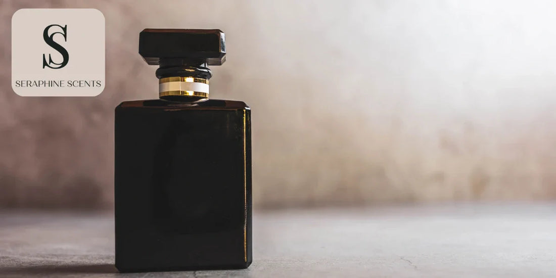 Black perfume bottle with Seraphine Scents logo — blog about olfactory fatigue