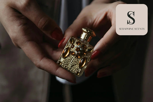 Luxurious gold perfume bottle held in hands – perfume concentration guide Singapore