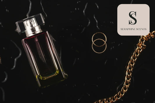 Perfume store in Singapore luxury fragrance bottle with gold accessories by Seraphine Scents