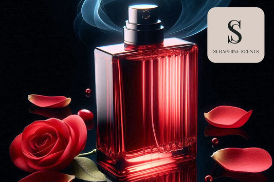 Luxury signature scent perfume bottle with rose petals — elegant fragrance idea in Singapore by Seraphine Scents