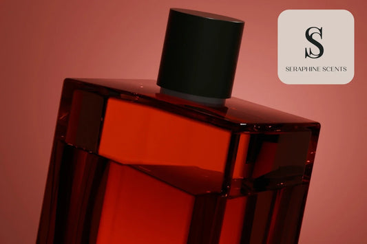 Elegant red perfume bottle symbolizing warm and spicy fragrance notes — Seraphine Scents Singapore