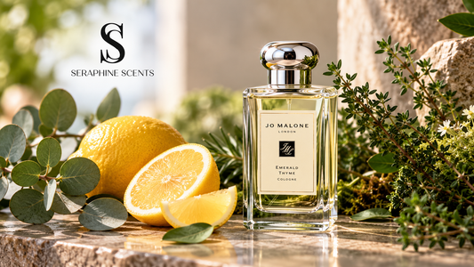 Jo Malone Emerald Thyme Cologne perfume guide – fresh citrus and aromatic thyme fragrance by Seraphine Scents.