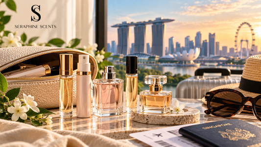 Travel size perfume in Singapore with portable fragrance bottles and travel essentials by Seraphine Scents.