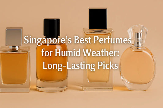 Best perfumes in Singapore for humid weather with perfume bottles on beige background
