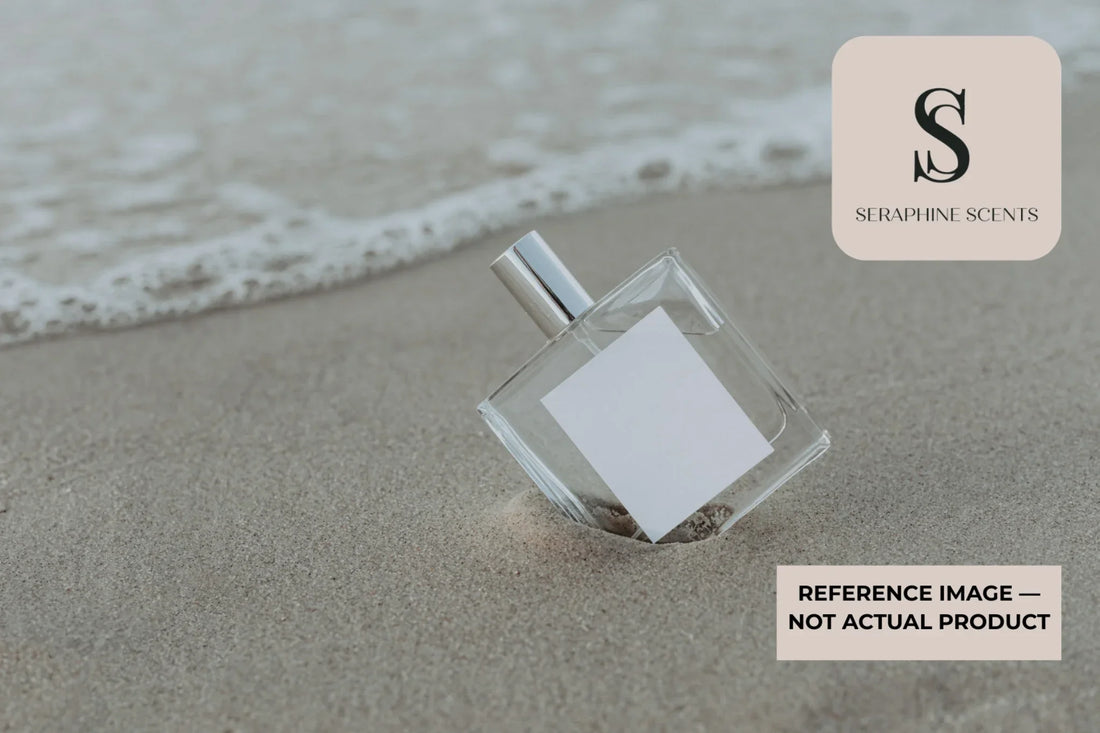 Byredo Blanche perfume Singapore clean luxury fragrance bottle on sandy beach with minimalist aesthetic