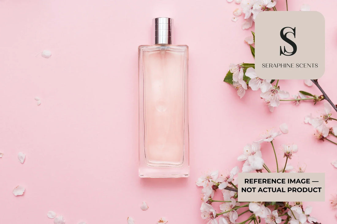 Byredo Rose Of No Man's Land Perfume Singapore luxury floral fragrance reference image with pink perfume bottle and cherry blossoms
