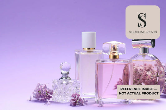 Byredo Tobacco Mandarin Extrait De Parfum Perfume Singapore luxury fragrance bottles with floral purple background and Seraphine Scents branding 
