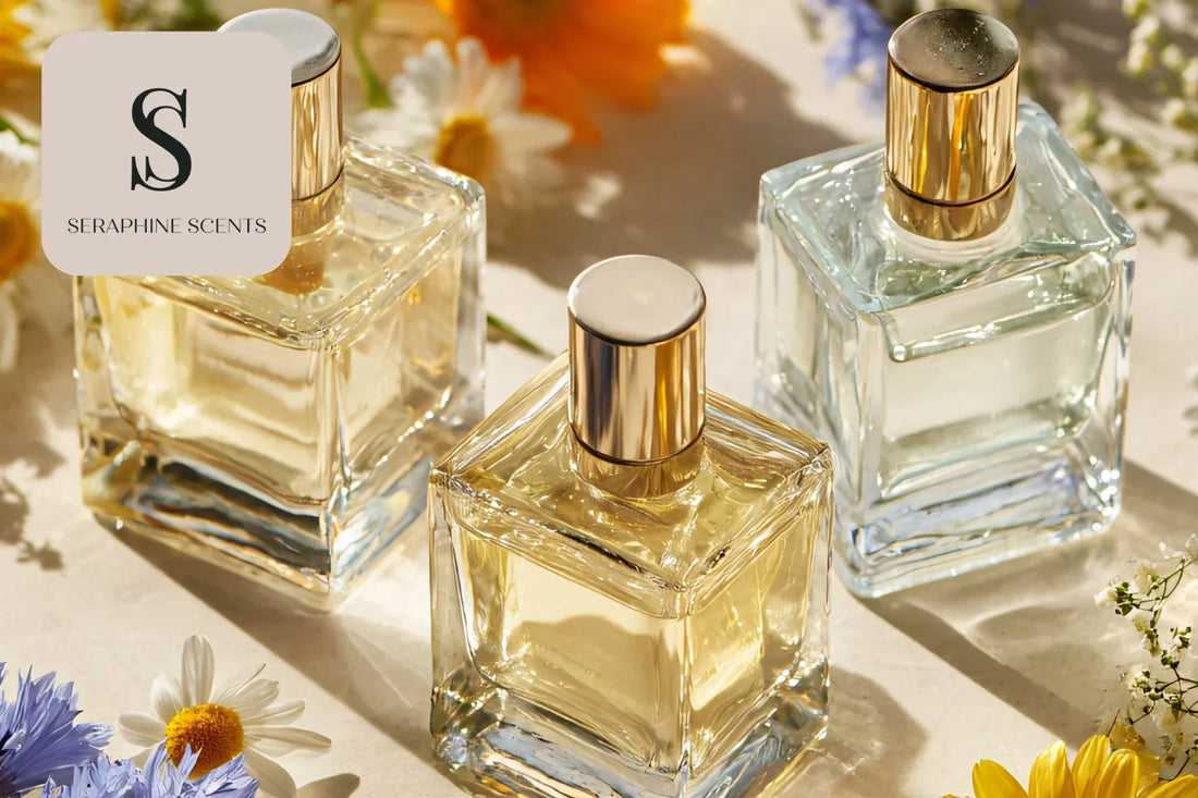 “Christian Dior Purple Oud perfume bottles styled with floral elements – Seraphine Scents Singapore”