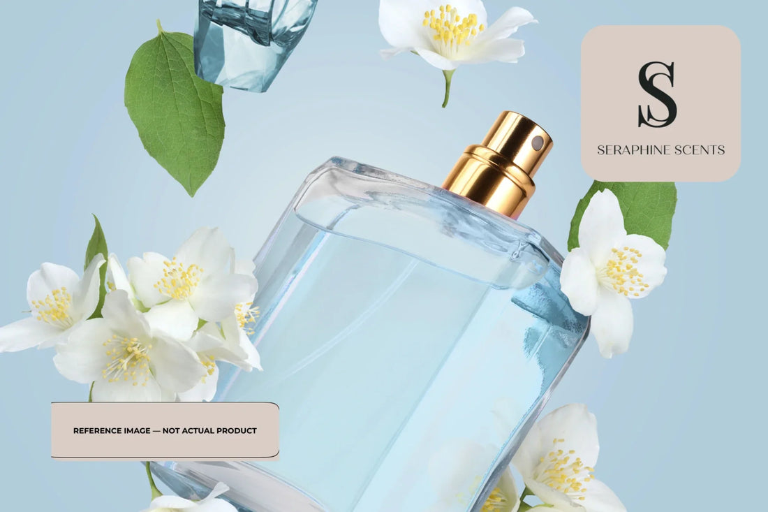 Creed Carmina perfume Singapore luxury fragrance bottle with white floral notes and elegant blue aesthetic background 