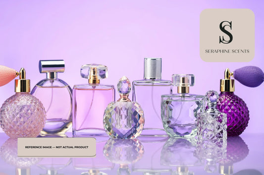 Luxury perfume bottles collection in purple tones representing Creed Delphinus Perfume Singapore niche fragrance selection 