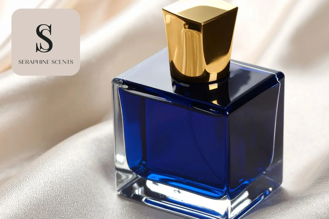 Dior Dolce Vita Perfume Singapore – luxurious blue perfume bottle with gold cap on satin fabric | Seraphine Scents 