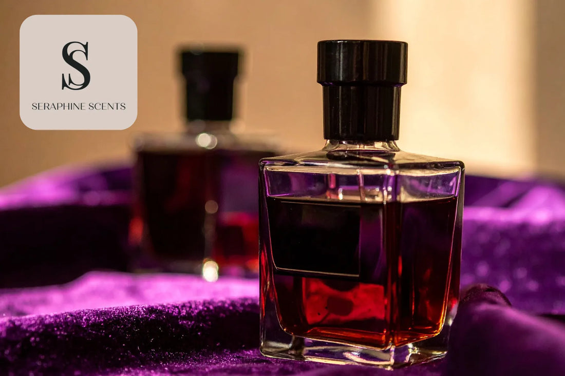 Dark elegant perfume bottle on purple velvet for Dior Homme EDT Perfume Singapore by Seraphine Scents