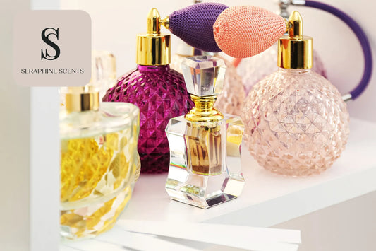 Dior Homme Sport perfume bottles display with elegant vintage atomizers – Seraphine Scents Singapore