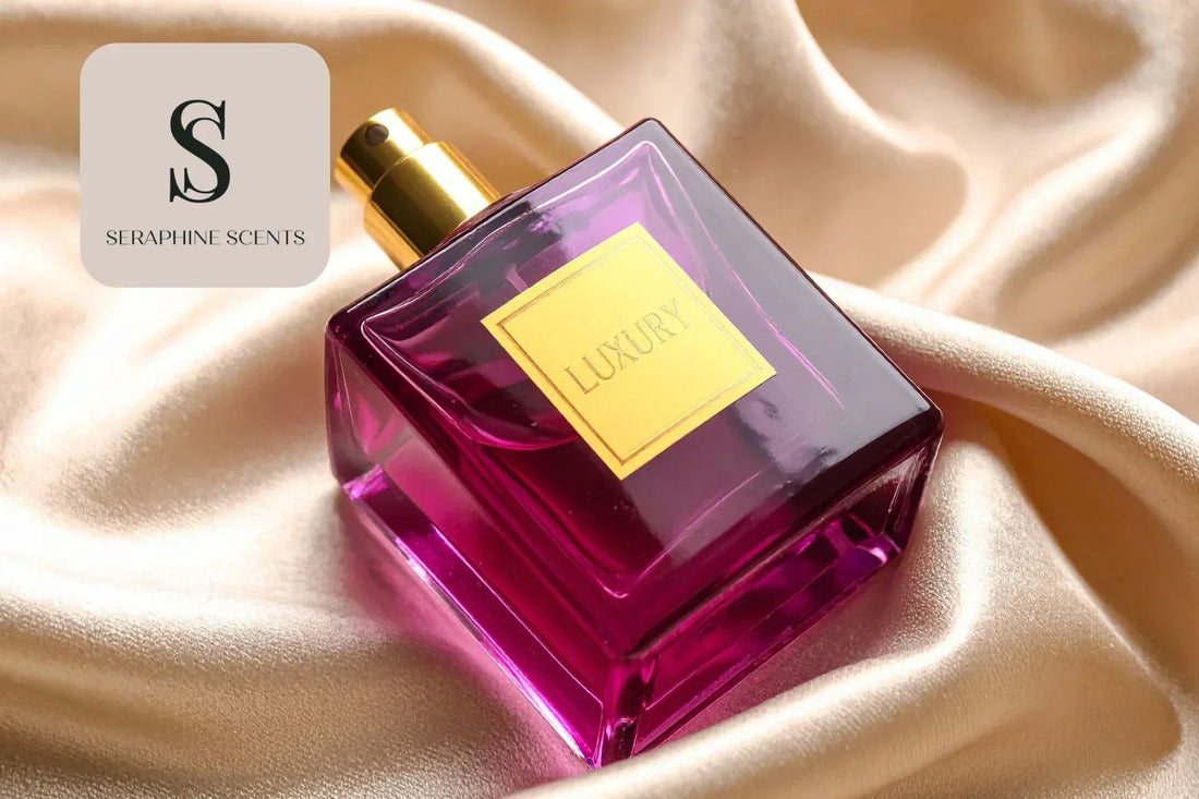 Elegant purple perfume bottle on gold satin fabric – Dior J’adore Absolu perfume Singapore by Seraphine Scents
