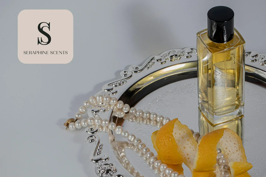Luxury perfume bottle on silver tray with pearls and citrus peel – Dior J’adore Eau de Parfum Singapore by Seraphine Scents