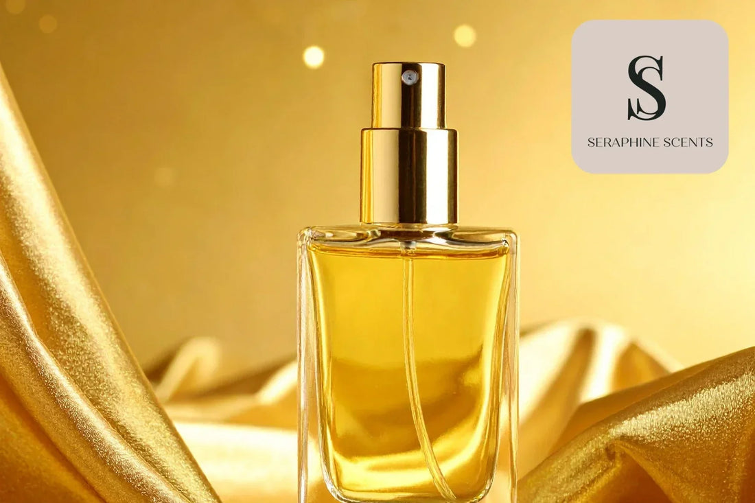 Golden perfume bottle on silk fabric – Dior J’adore Infinissime perfume Singapore by Seraphine Scents
