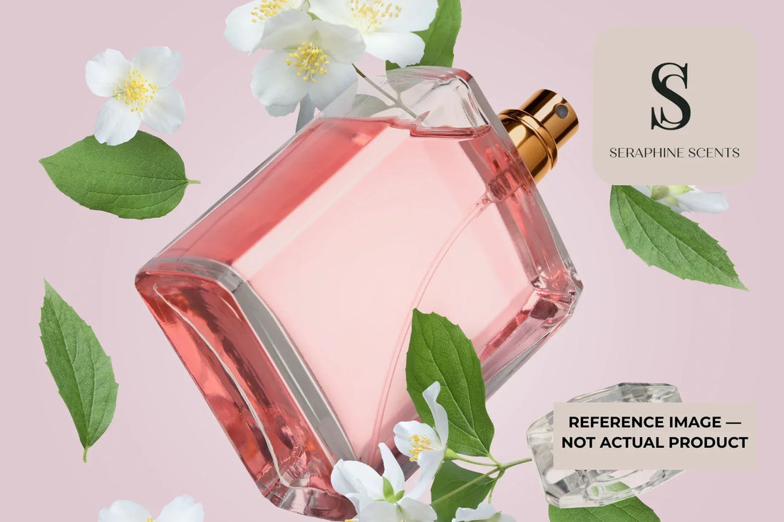 Diptyque Tam Dao Singapore perfume inspired sandalwood fragrance reference image featuring elegant pink perfume bottle with floral accents. 