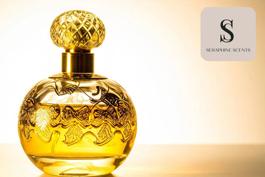 Golden perfume bottle symbolizing eco-friendly perfumes and sustainable luxury in Singapore – Seraphine Scents