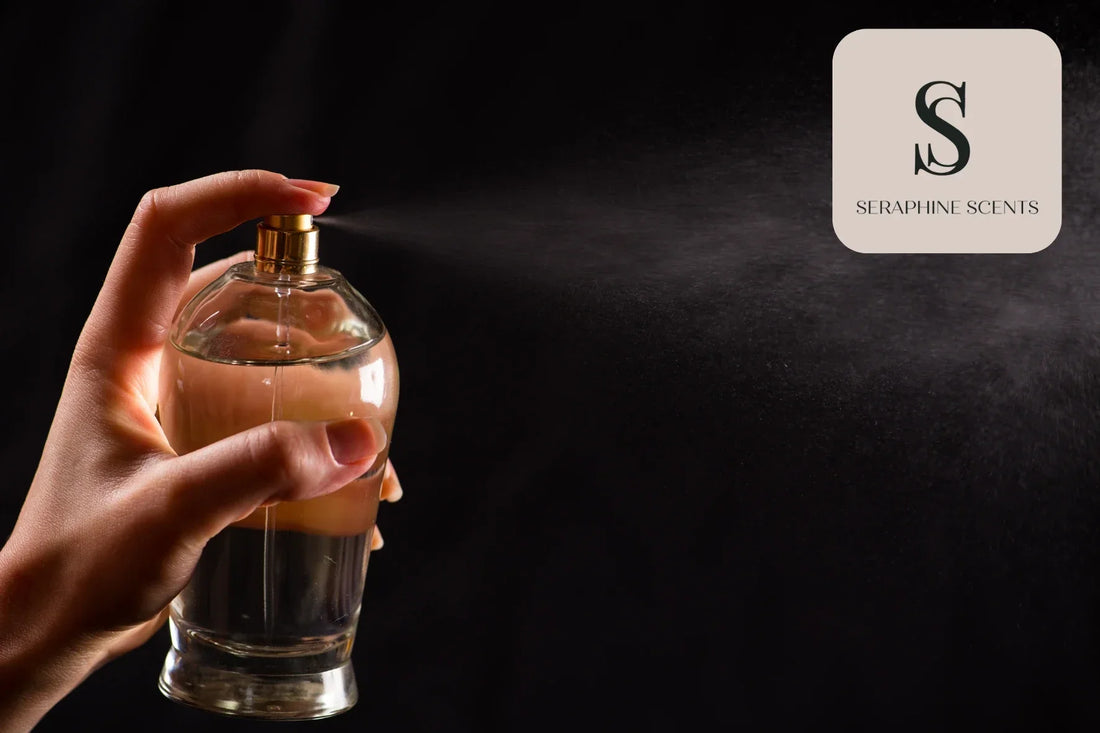 Fragrance Singapore perfume bottle spray with Seraphine Scents logo