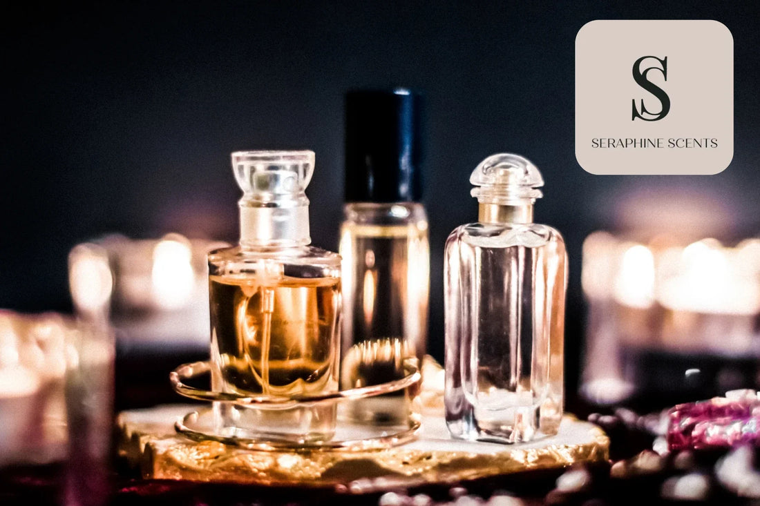 Fragrances near me - authentic perfume bottles displayed by Seraphine Scents