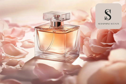 Elegant Hermes perfume bottle surrounded by soft pink rose petals - Seraphine Scents Singapore
