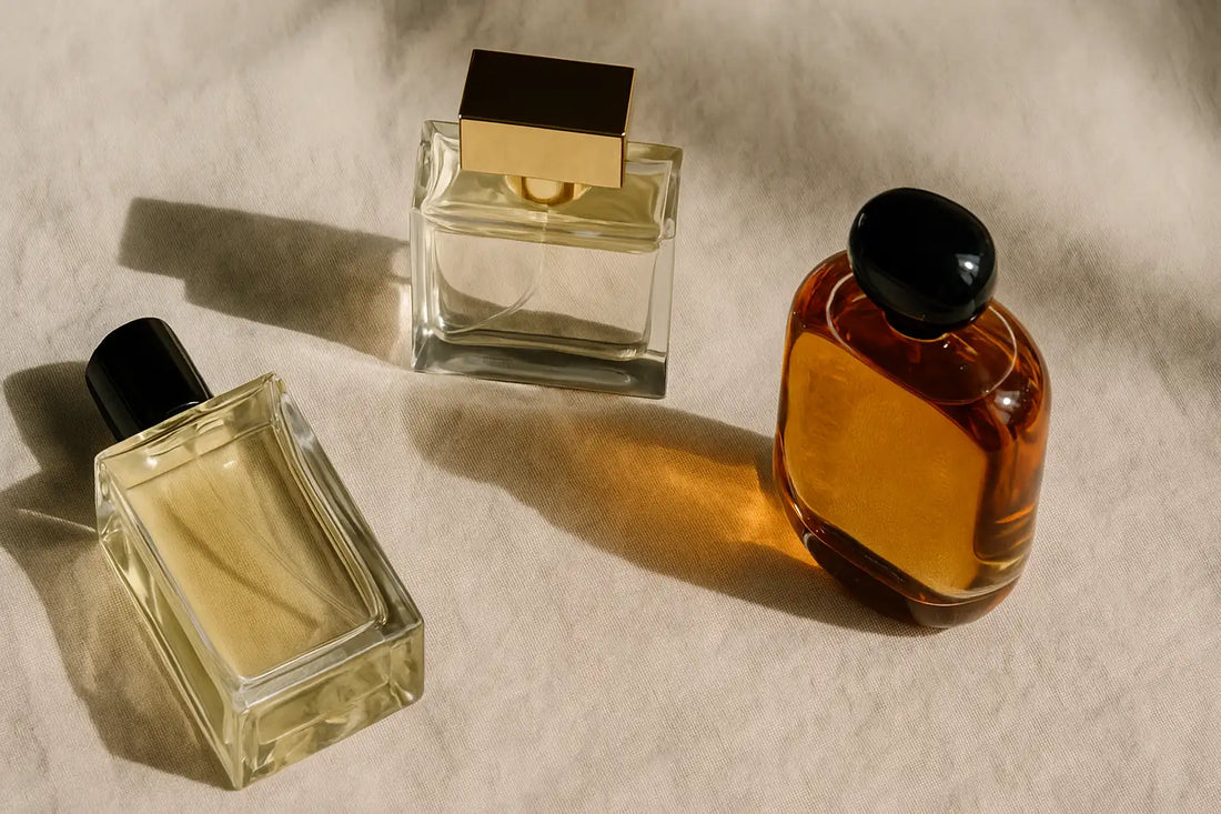 Elegant perfume bottles representing the science of long-lasting scents