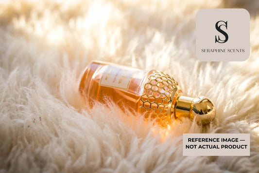 luxury golden perfume bottle on soft fabric elegant fragrance product premium scent Singapore 