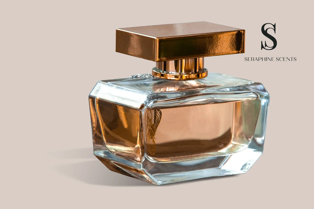 Minimalist perfume collections Singapore – elegant glass bottle with golden cap by Seraphine Scents