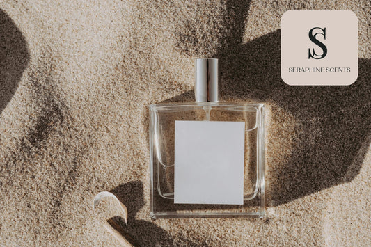 Miss Dior Perfume Singapore – Elegant glass perfume bottle on sandy background by Seraphine Scents