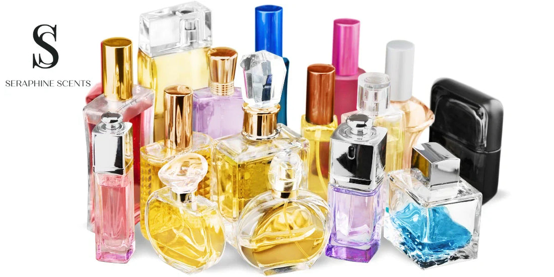 Various perfume bottles representing top, heart, and base notes in fragrance structure – Seraphine Scents