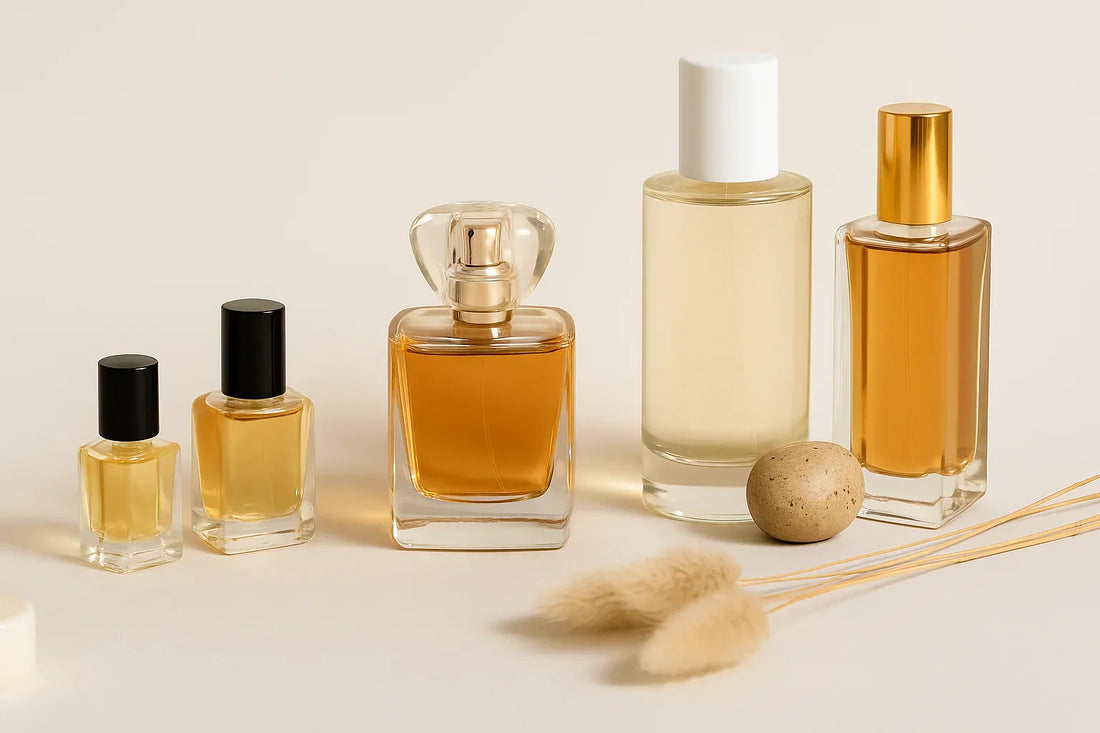 Elegant perfume bottles arranged for a guide on perfume sets in Singapore
