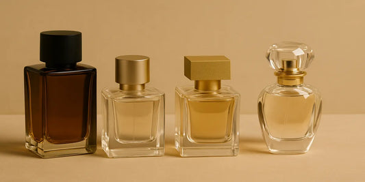 Stylish perfume bottles with beige background — Trusted online perfume shop in Singapore