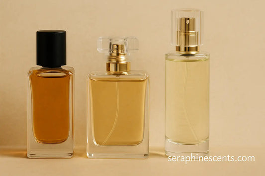 A stylish arrangement of three elegant perfume bottles, ideal for a perfume shopping guide in Singapore