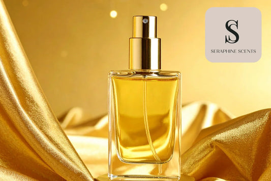 Elegant Yves Saint Laurent perfume bottle on gold background - Seraphine Scents Singapore