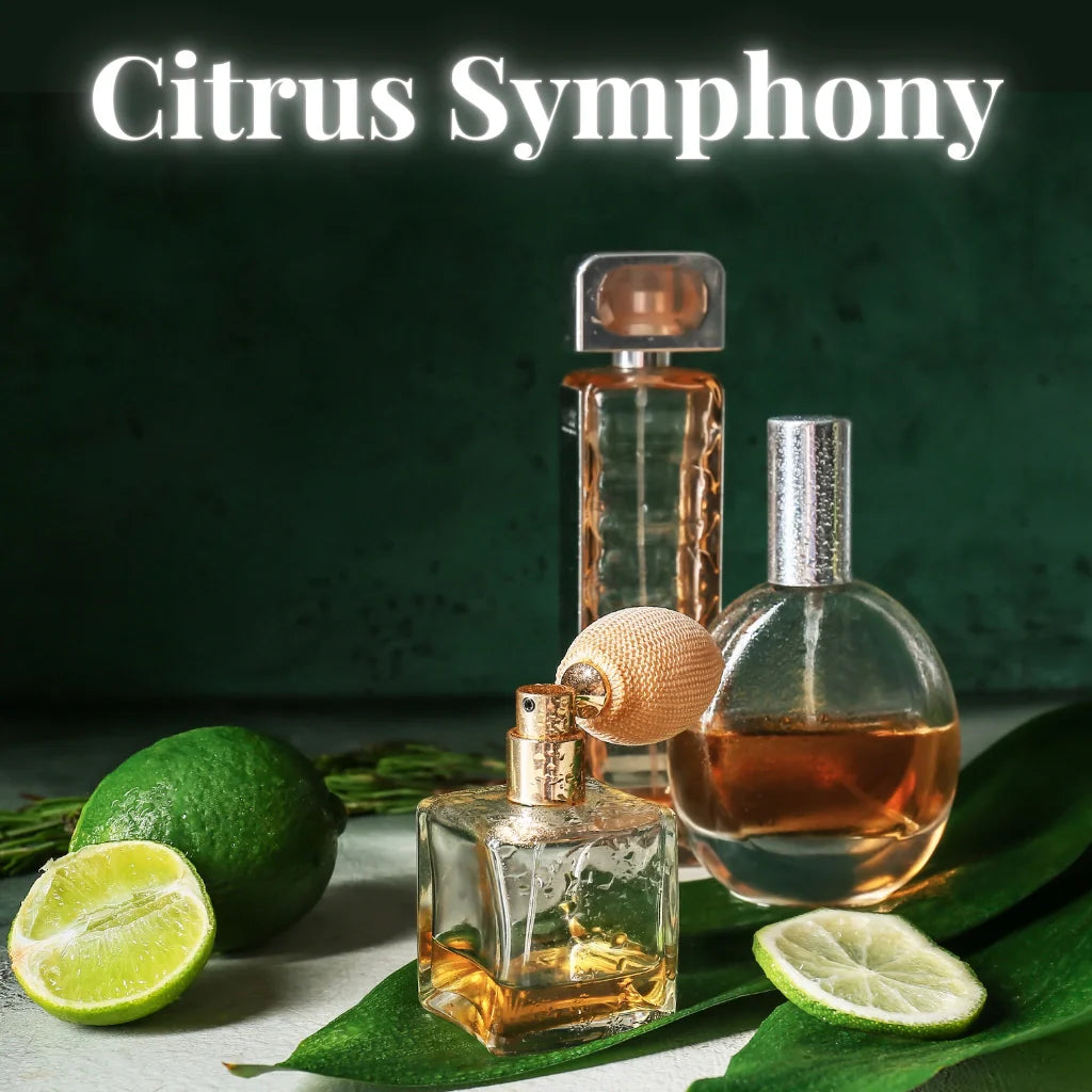 Citrus Symphony perfume collection by Seraphine Scents — fresh citrus-inspired fragrances with lime and elegant bottles, perfect for Singapore’s humid weather.