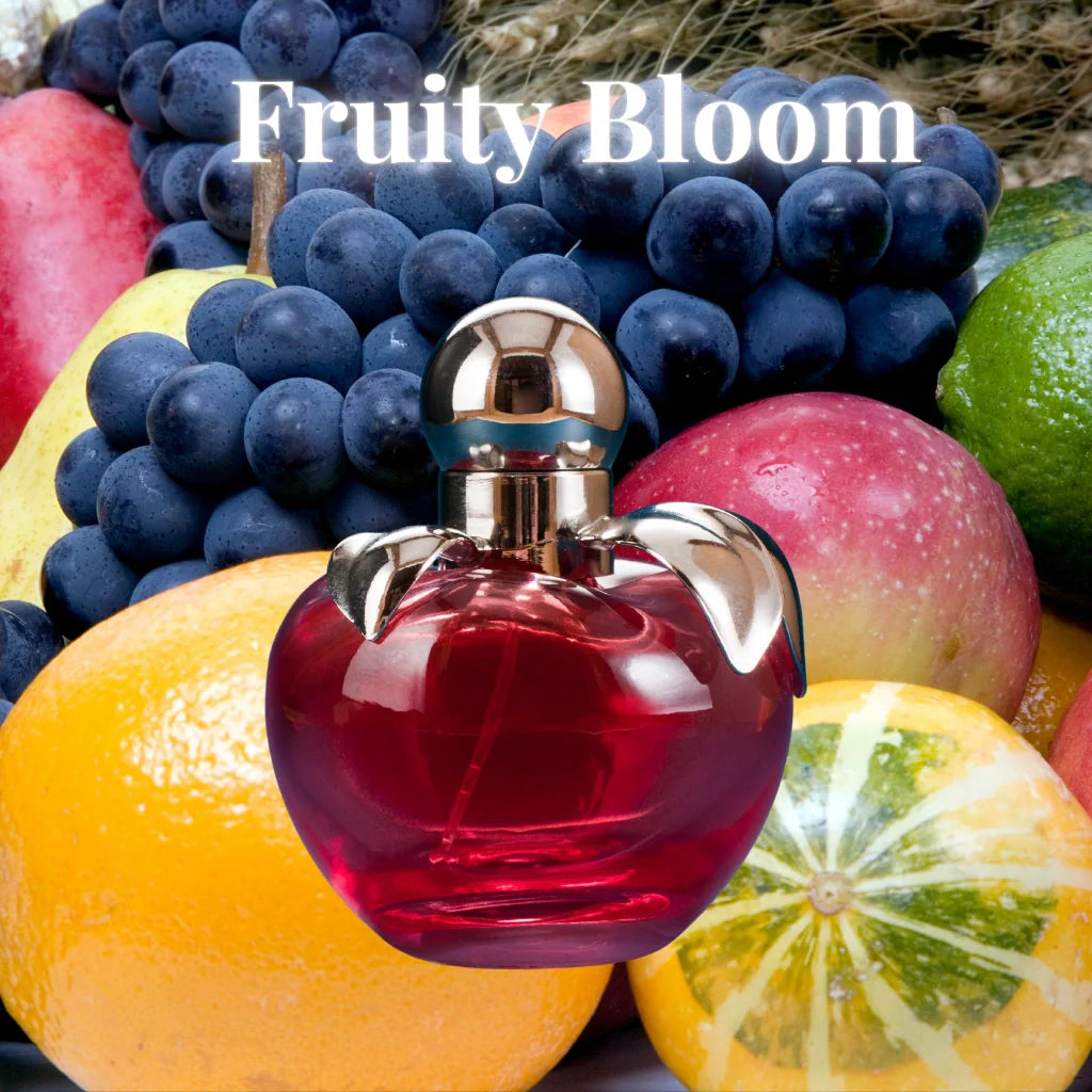 Fruity Bloom perfume collection at Seraphine Scents — vibrant fruity fragrances with apple, grape, and citrus notes for a playful signature scent.